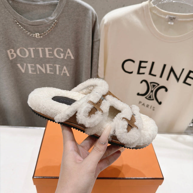 HM 26S CHYPRE SANDALS IN BROWN SUEDE AND CREAM WHITE WOOL