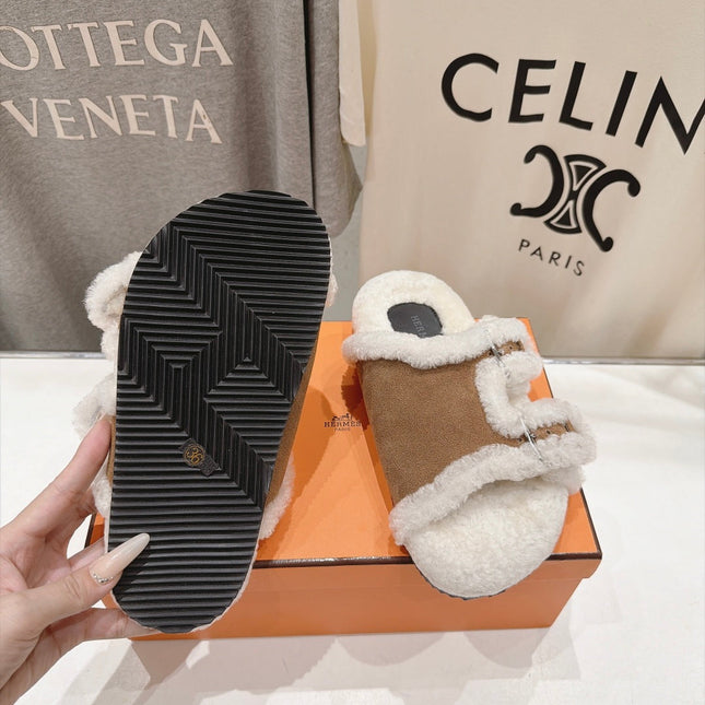 HM 26S CHYPRE SANDALS IN BROWN SUEDE AND CREAM WHITE WOOL