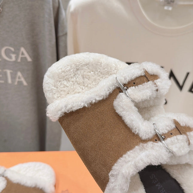 HM 26S CHYPRE SANDALS IN BROWN SUEDE AND CREAM WHITE WOOL