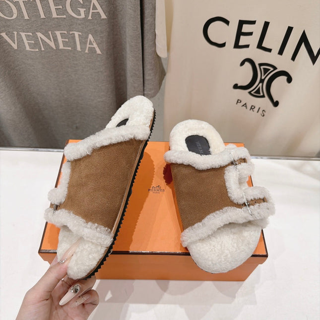 HM 26S CHYPRE SANDALS IN BROWN SUEDE AND CREAM WHITE WOOL