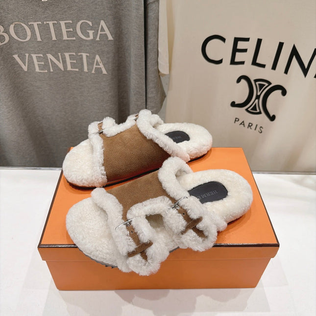 HM 26S CHYPRE SANDALS IN BROWN SUEDE AND CREAM WHITE WOOL
