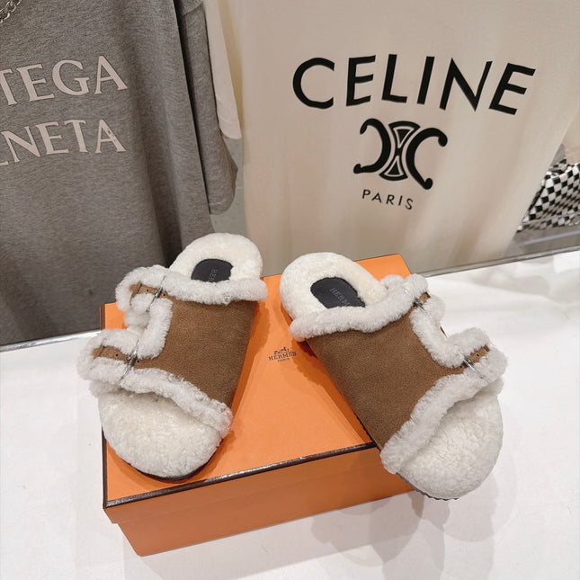 HM 26S CHYPRE SANDALS IN BROWN SUEDE AND CREAM WHITE WOOL
