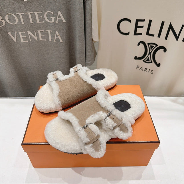 HM 26S CHYPRE SANDALS IN BEIGE SUEDE AND CREAM WHITE WOOL