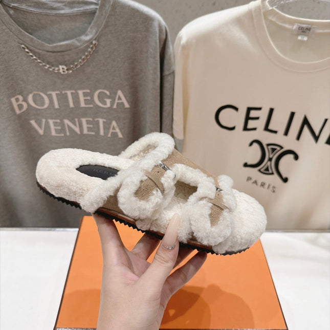 HM 26S CHYPRE SANDALS IN BEIGE SUEDE AND CREAM WHITE WOOL