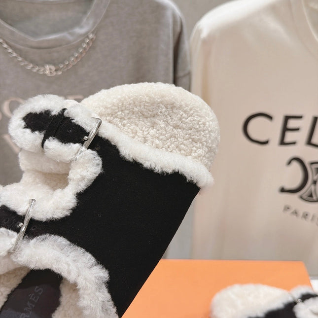 HM 26S CHYPRE SANDALS IN BLACK SUEDE AND CREAM WHITE WOOL
