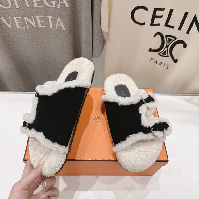 HM 26S CHYPRE SANDALS IN BLACK SUEDE AND CREAM WHITE WOOL