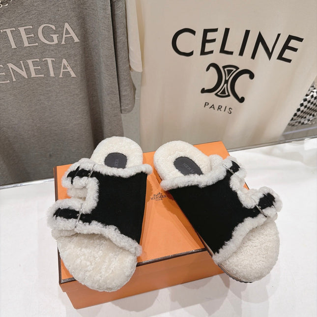 HM 26S CHYPRE SANDALS IN BLACK SUEDE AND CREAM WHITE WOOL