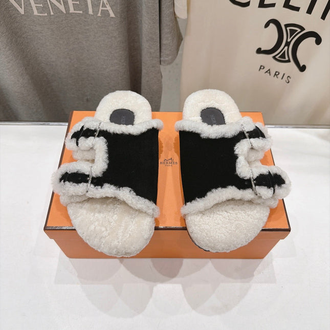 HM 26S CHYPRE SANDALS IN BLACK SUEDE AND CREAM WHITE WOOL