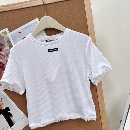 MIUMIU 26S LACE TRIM KNIT CROPPED TOP 1190