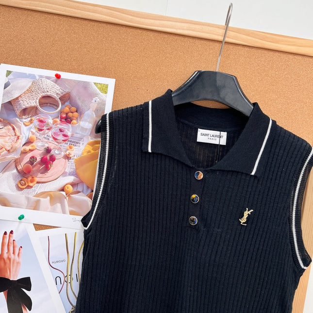 YSL 26S SLEEVELESS KNIT POLO TOP 486