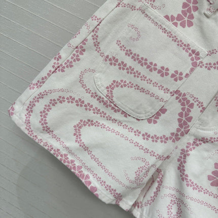 CC 25 Printed Denim Short Pink White Cotton