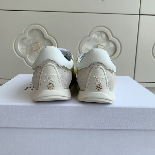 CELINE 26S TRIOMPHE RUNNER SNEAKERS IN CREAM WHITE NYLON AND LIGHT GREY SUEDE