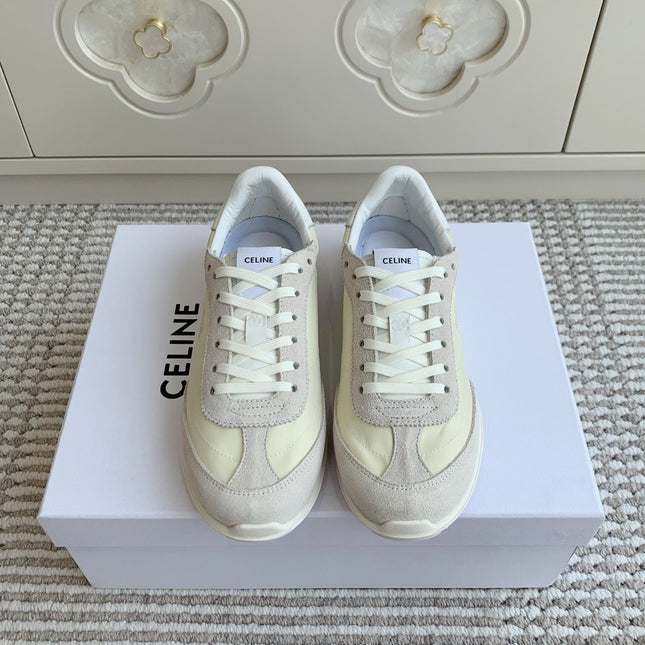 CELINE 26S TRIOMPHE RUNNER SNEAKERS IN CREAM WHITE NYLON AND LIGHT GREY SUEDE
