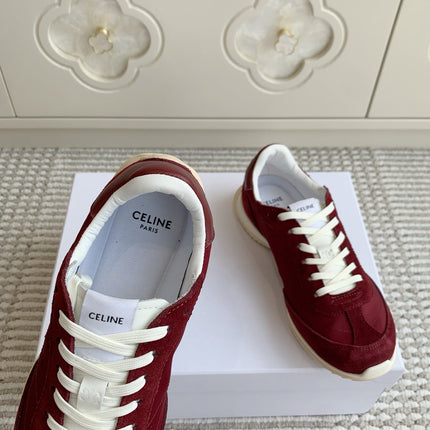 CELINE 26S TRIOMPHE RUNNER SNEAKERS IN BURGUNDY RED NYLON AND SUEDE