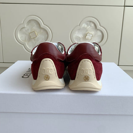 CELINE 26S TRIOMPHE RUNNER SNEAKERS IN BURGUNDY RED NYLON AND SUEDE