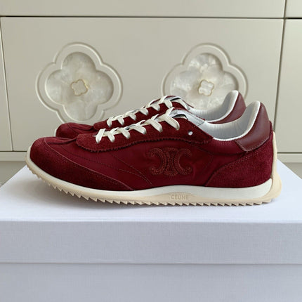 CELINE 26S TRIOMPHE RUNNER SNEAKERS IN BURGUNDY RED NYLON AND SUEDE
