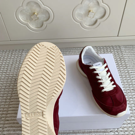CELINE 26S TRIOMPHE RUNNER SNEAKERS IN BURGUNDY RED NYLON AND SUEDE