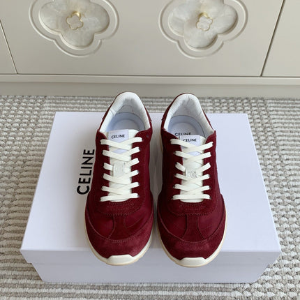 CELINE 26S TRIOMPHE RUNNER SNEAKERS IN BURGUNDY RED NYLON AND SUEDE