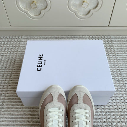 CELINE 26S TRIOMPHE RUNNER SNEAKERS IN MAUVE TAUPE NYLON AND LIGHT GREY SUEDE