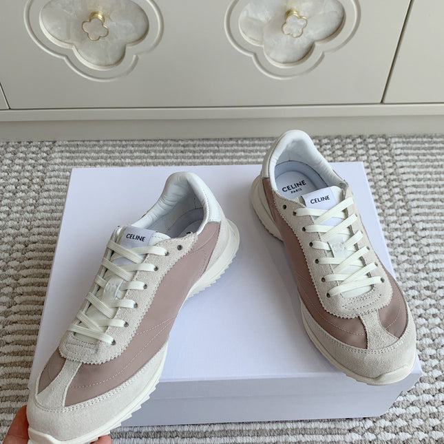 CELINE 26S TRIOMPHE RUNNER SNEAKERS IN MAUVE TAUPE NYLON AND LIGHT GREY SUEDE