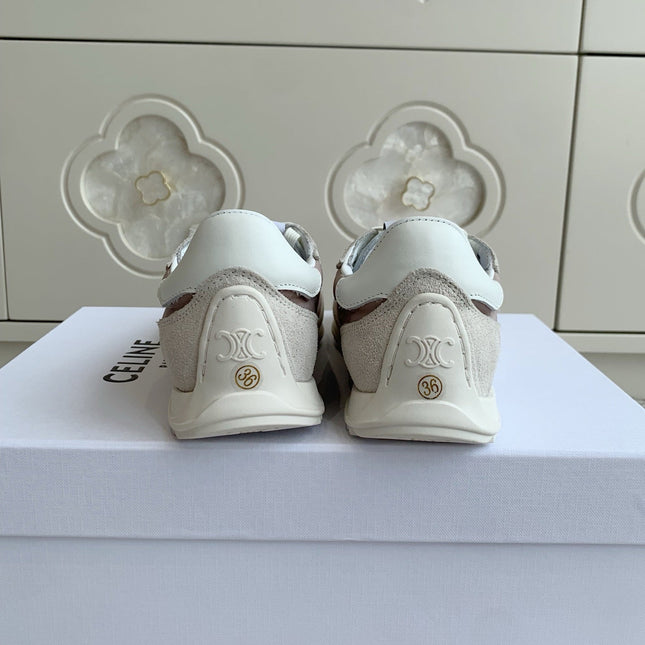 CELINE 26S TRIOMPHE RUNNER SNEAKERS IN MAUVE TAUPE NYLON AND LIGHT GREY SUEDE