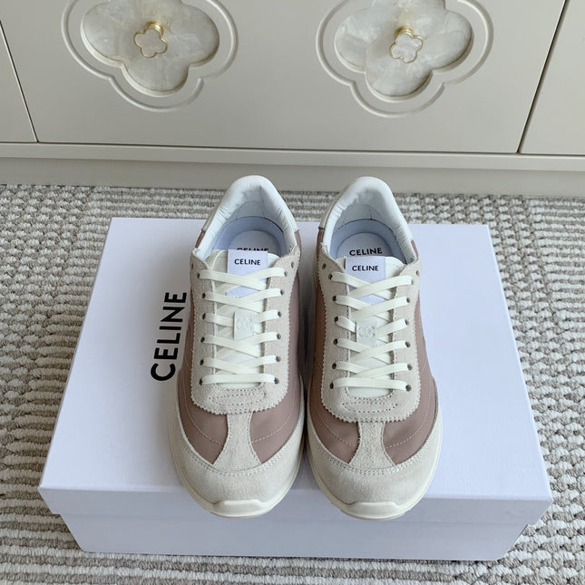CELINE 26S TRIOMPHE RUNNER SNEAKERS IN MAUVE TAUPE NYLON AND LIGHT GREY SUEDE