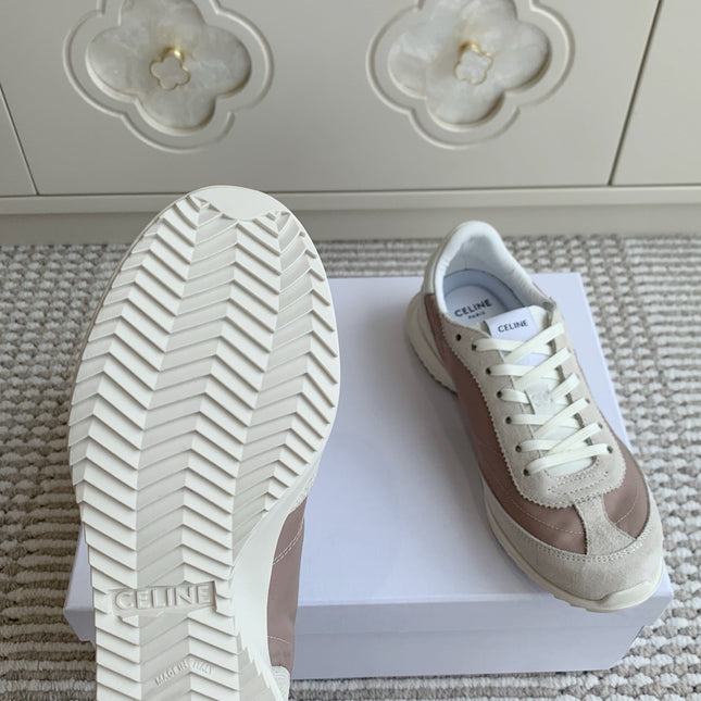 CELINE 26S TRIOMPHE RUNNER SNEAKERS IN MAUVE TAUPE NYLON AND LIGHT GREY SUEDE
