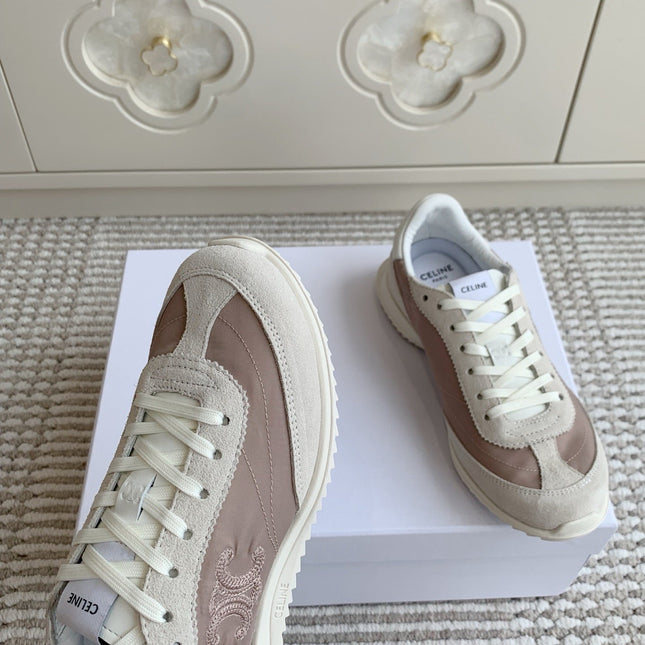 CELINE 26S TRIOMPHE RUNNER SNEAKERS IN MAUVE TAUPE NYLON AND LIGHT GREY SUEDE
