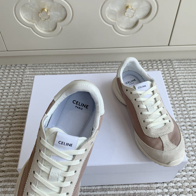 CELINE 26S TRIOMPHE RUNNER SNEAKERS IN MAUVE TAUPE NYLON AND LIGHT GREY SUEDE