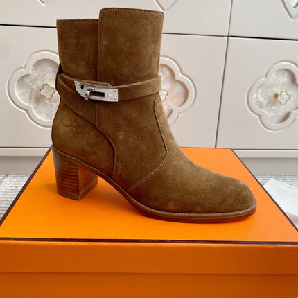 HM 25S FRENCHIE 50 ANKLE BOOT 50 MM IN BROWN SUEDE WITH SILVER HARDWARE