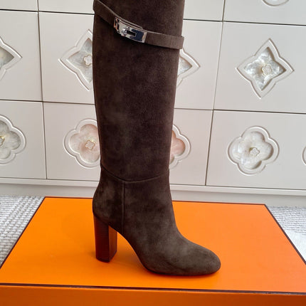 HM 25S TALL BOOTS 90 MM IN DARK BROWN SUEDE