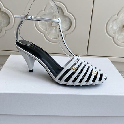 CELINE 26S CLEA TRIOMPHE GLADIATOR HEEL SANDALS 60 MM IN WHITE LAMBSKIN