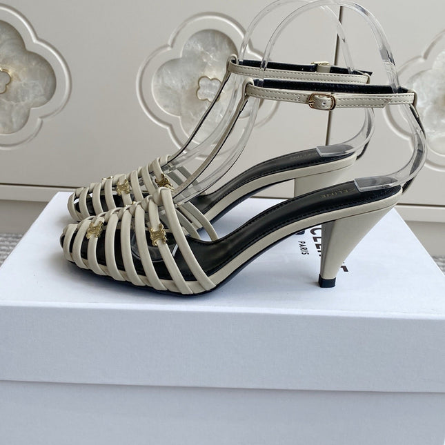 CELINE 26S CLEA TRIOMPHE GLADIATOR HEEL SANDALS 60 MM IN BEIGE LAMBSKIN