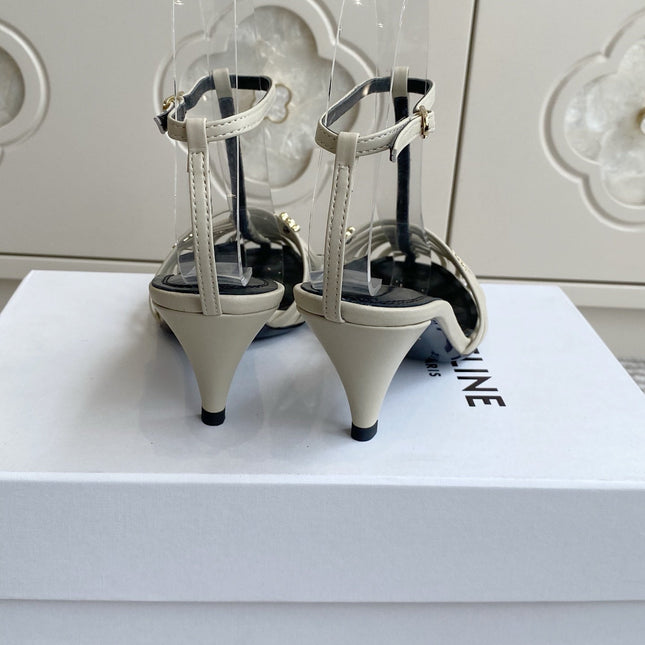 CELINE 26S CLEA TRIOMPHE GLADIATOR HEEL SANDALS 60 MM IN BEIGE LAMBSKIN