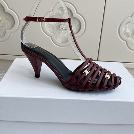 CELINE 26S CLEA TRIOMPHE GLADIATOR HEEL SANDALS 60 MM IN DARK RED LAMBSKIN
