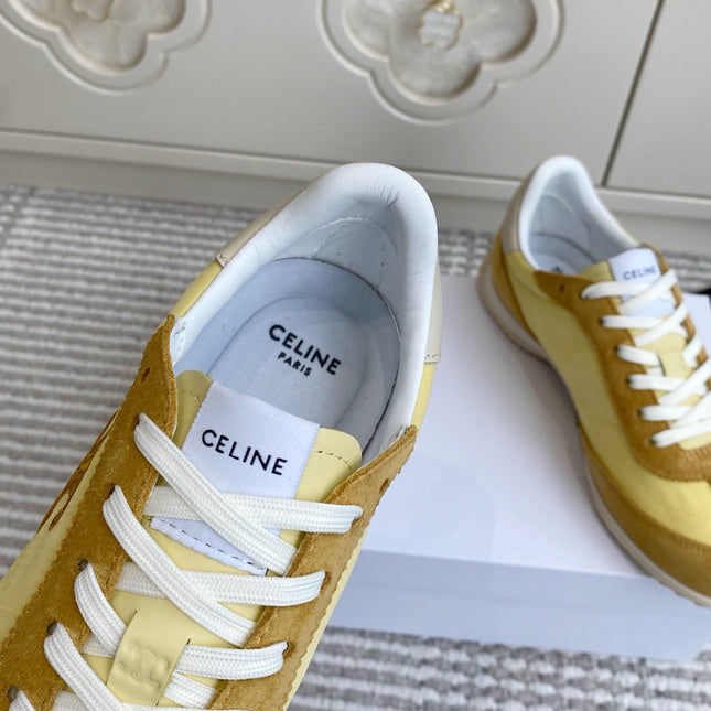 CELINE 26S RUNNER SNEAKERS IN TAN BROWN SUEDE AND BUTTER YELLOW NYLON
