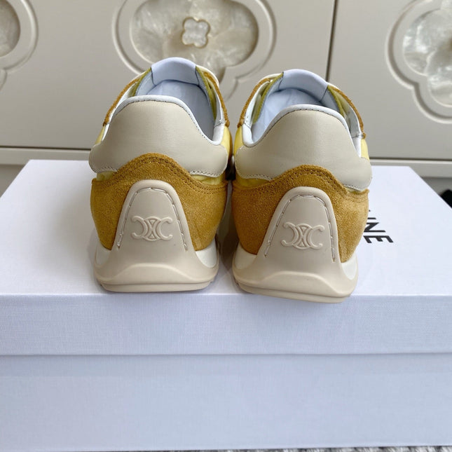 CELINE 26S RUNNER SNEAKERS IN TAN BROWN SUEDE AND BUTTER YELLOW NYLON