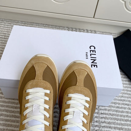 CELINE 26S RUNNER SNEAKERS IN SAND BEIGE SUEDE AND CARAMEL BROWN NYLON