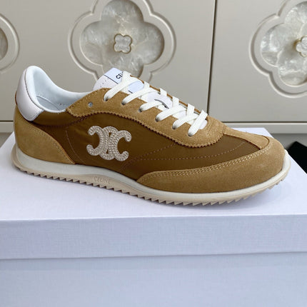 CELINE 26S RUNNER SNEAKERS IN SAND BEIGE SUEDE AND CARAMEL BROWN NYLON