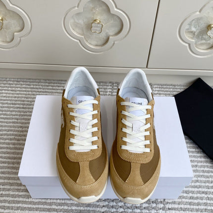 CELINE 26S RUNNER SNEAKERS IN SAND BEIGE SUEDE AND CARAMEL BROWN NYLON