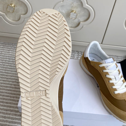 CELINE 26S RUNNER SNEAKERS IN SAND BEIGE SUEDE AND CARAMEL BROWN NYLON