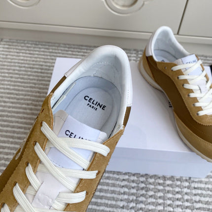 CELINE 26S RUNNER SNEAKERS IN SAND BEIGE SUEDE AND CARAMEL BROWN NYLON