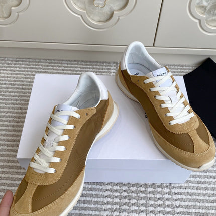CELINE 26S RUNNER SNEAKERS IN SAND BEIGE SUEDE AND CARAMEL BROWN NYLON
