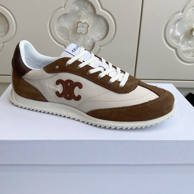 CELINE 26S RUNNER SNEAKERS IN BROWN SUEDE AND WHITE NYLON
