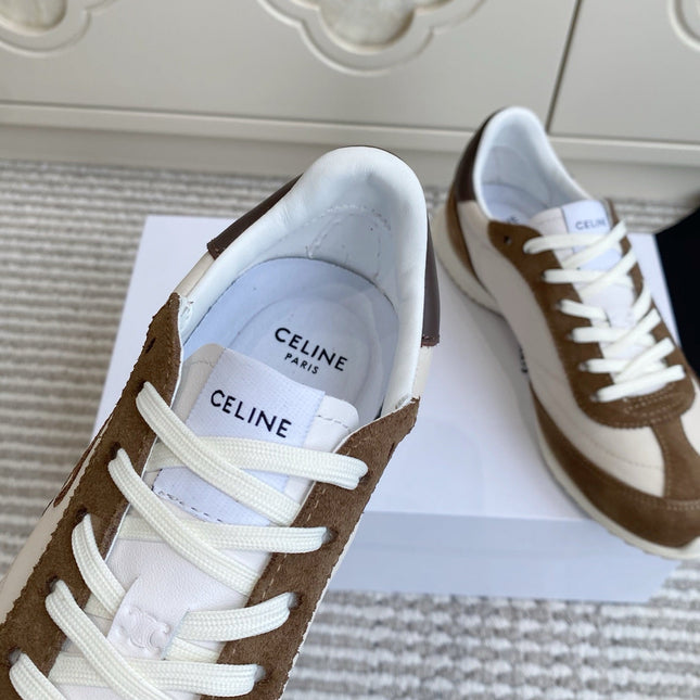CELINE 26S RUNNER SNEAKERS IN BROWN SUEDE AND WHITE NYLON