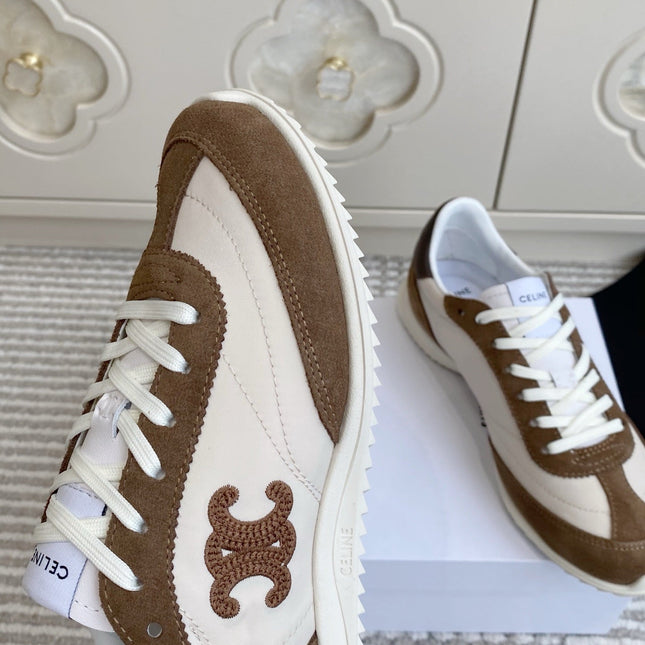 CELINE 26S RUNNER SNEAKERS IN BROWN SUEDE AND WHITE NYLON