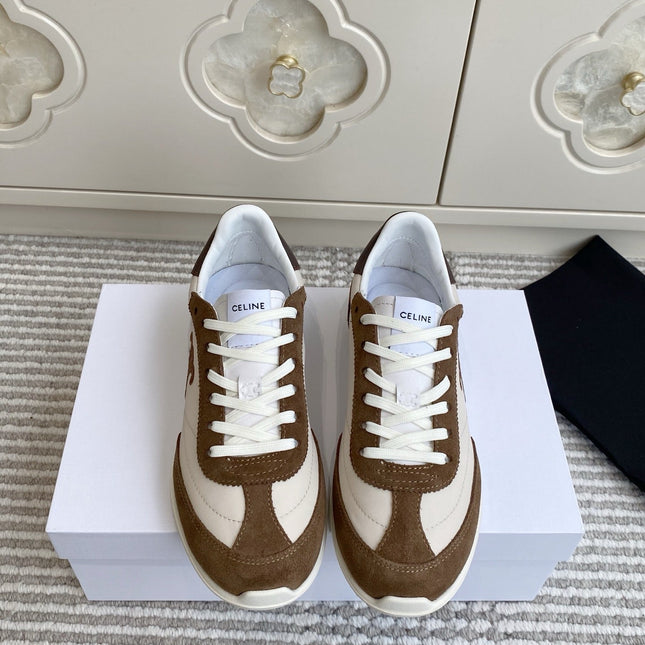 CELINE 26S RUNNER SNEAKERS IN BROWN SUEDE AND WHITE NYLON