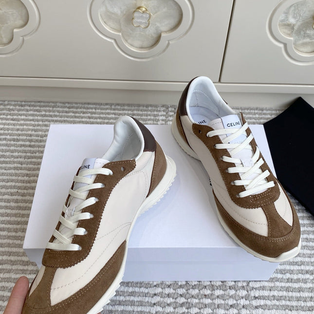 CELINE 26S RUNNER SNEAKERS IN BROWN SUEDE AND WHITE NYLON