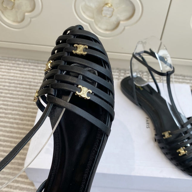 CELINE 26S CLEA TRIOMPHE GLADIATOR SANDALS IN BLACK LAMBSKIN