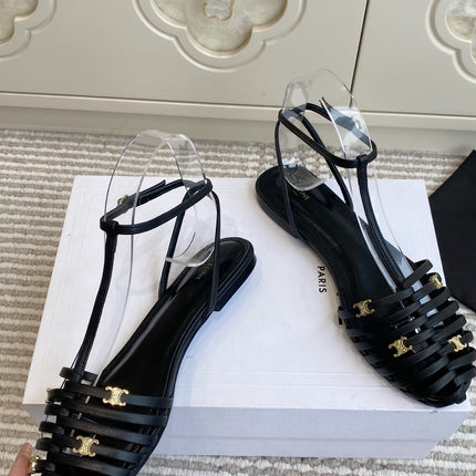 CELINE 26S CLEA TRIOMPHE GLADIATOR SANDALS IN BLACK LAMBSKIN